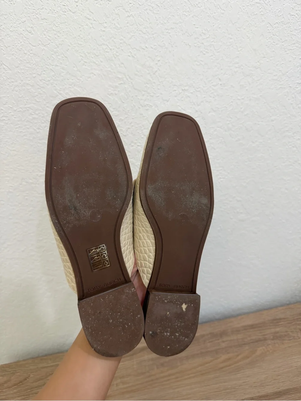 Tory Burch Cream Croc-Embossed Slip-On Mules with Logo